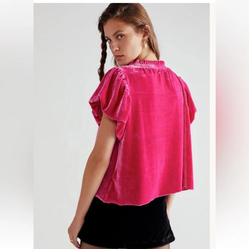 Free People Woman's Terese Velvet Top‎ Pink Velour Size M